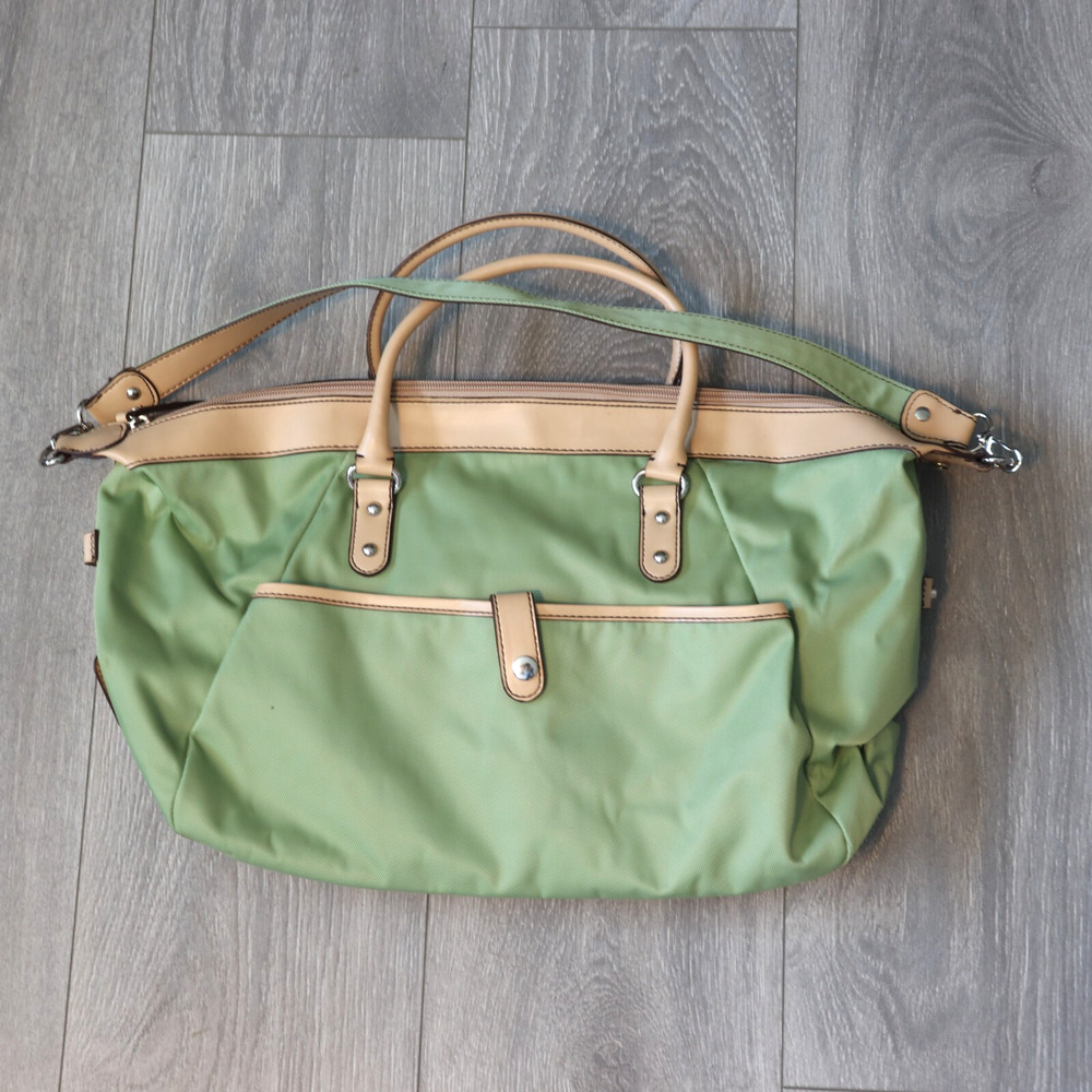 Maxx NY Tote Handbag Women L Sage Green Nylon Lined Purse Shoulder Bag